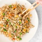 Make flavourful, Chinese restaurant-style vegetarian fried rice at home in 10 minutes, with fully customizable ingredients, and say good-bye to take-out! | aheadofthyme.com