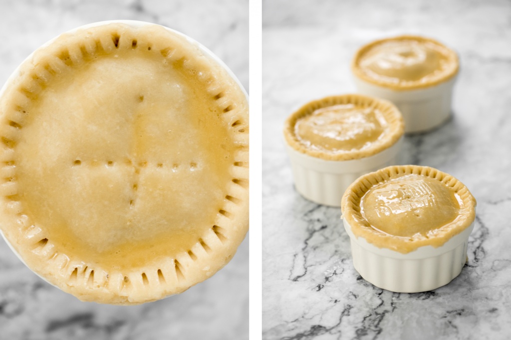 East meets west in these butter chicken pot pies with a flaky, buttery puff pastry crust, creamy butter chicken filling inside, and a whole lot of comfort. | aheadofthyme.com
