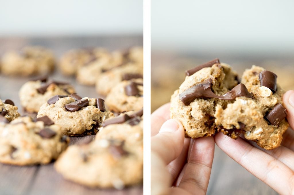 Brown butter oatmeal chocolate chip banana bread cookie bites are thick, fluffy, pillowy, cake-like little bites of banana bread heaven. | aheadofthyme.com