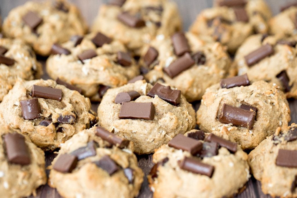 Brown butter oatmeal chocolate chip banana bread cookie bites are thick, fluffy, pillowy, cake-like little bites of banana bread heaven. | aheadofthyme.com