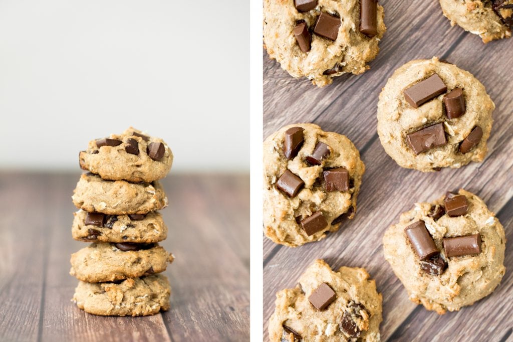 Brown butter oatmeal chocolate chip banana bread cookie bites are thick, fluffy, pillowy, cake-like little bites of banana bread heaven. | aheadofthyme.com