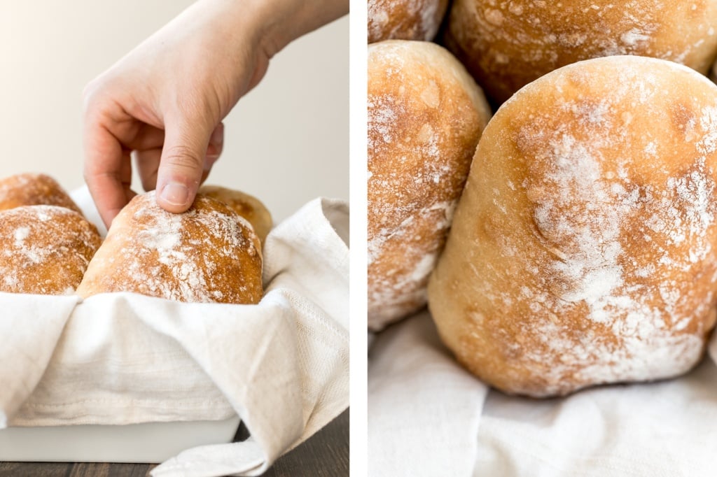 Easy small batch ciabatta rolls are fluffy and airy with a perfect crunchy, crackly crust. They take only 10 minutes to prepare and require no kneading. | aheadofthyme.com
