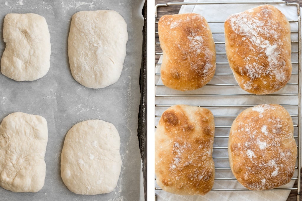 Easy small batch ciabatta rolls are fluffy and airy with a perfect crunchy, crackly crust. They take only 10 minutes to prepare and require no kneading. | aheadofthyme.com