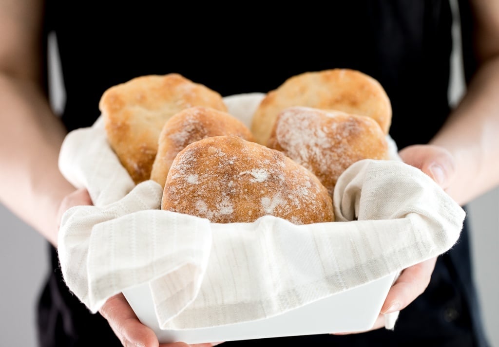 Easy small batch ciabatta rolls are fluffy and airy with a perfect crunchy, crackly crust. They take only 10 minutes to prepare and require no kneading. | aheadofthyme.com