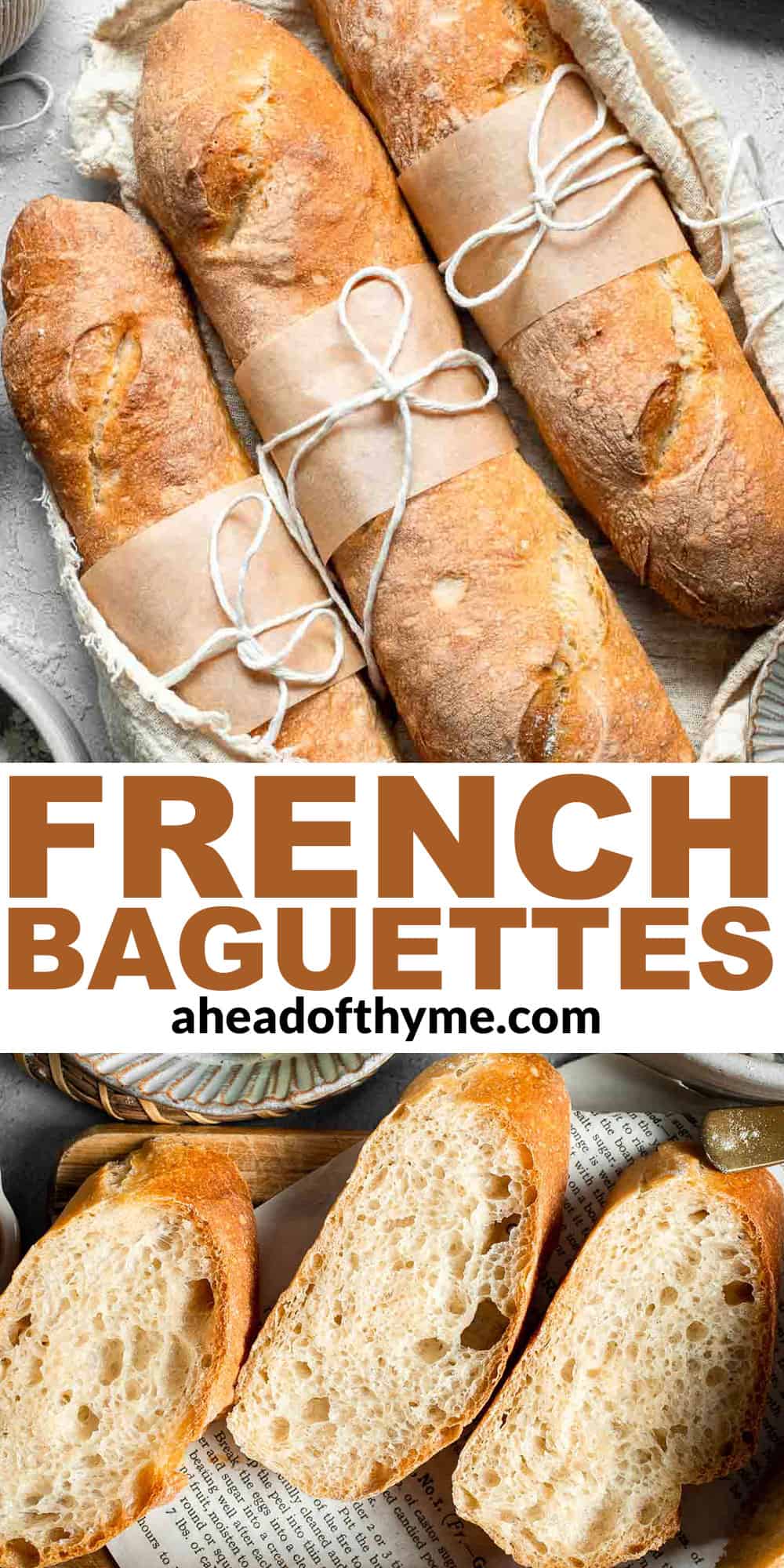 These homemade no knead French Baguettes are just what bread dreams are made of — beautifully golden loaves with a crisp crust and soft, airy interior. | aheadofthyme.com