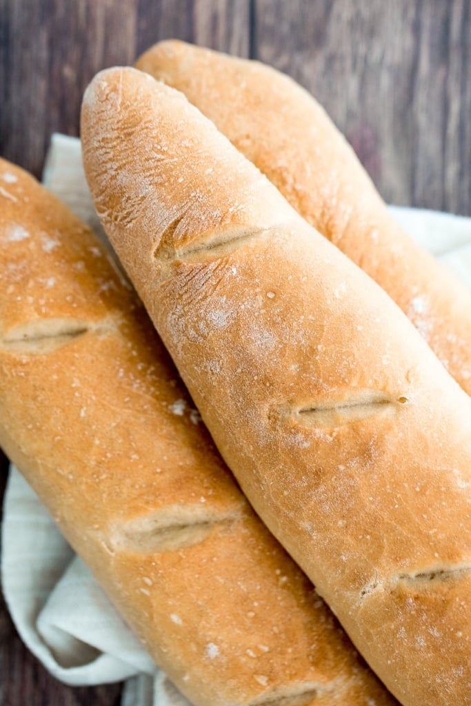 These homemade no knead French baguettes are just what bread dreams are made of -- light, tender and airy crumb inside, and a crispy, crunchy crust outside. | aheadofthyme.com