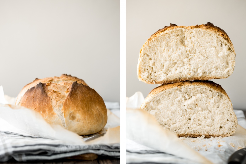 If you have never made bread before, then homemade, fluffy and airy small batch no-knead bread with a perfect crust is the best artisan bread to start with. | aheadofthyme.com