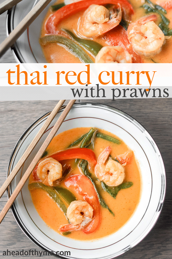 Better than takeout, Thai coconut red curry with prawns is easy, quick, and full of so much flavour! Cook this perfect weeknight dinner in just 15 minutes! | aheadofthyme.com