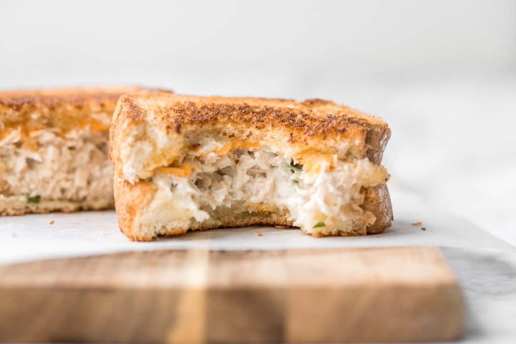 Get your hands on pantry staple canned tuna and make a delicious, crunchy tuna melt grilled cheese sandwich in less than 10 minutes! It's so tasty and easy! | aheadofthyme.com