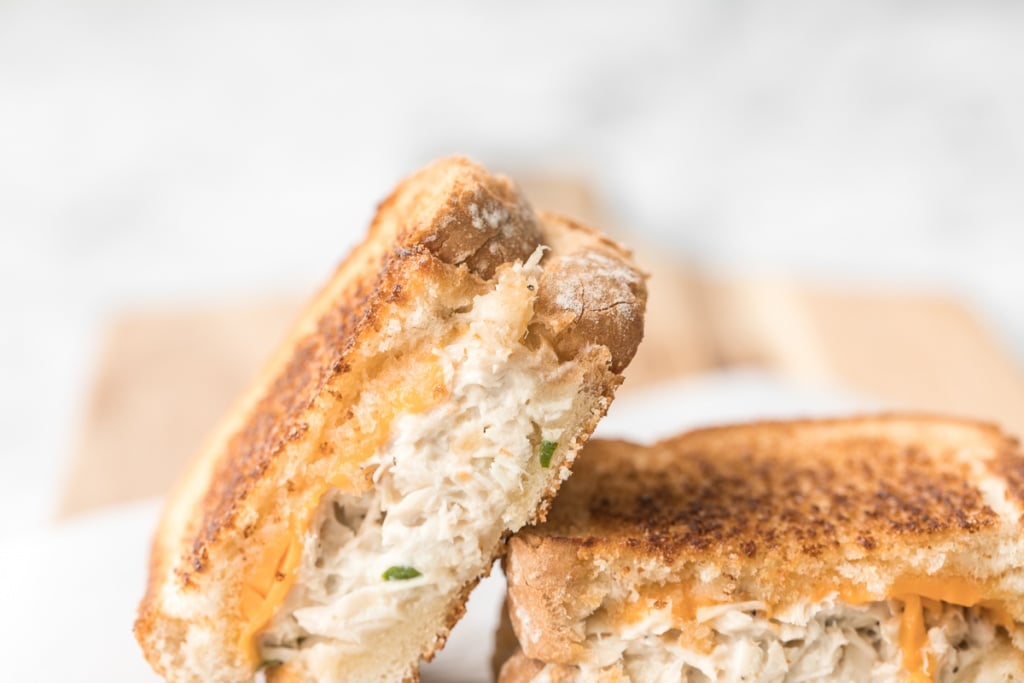 Get your hands on pantry staple canned tuna and make a delicious, crunchy tuna melt grilled cheese sandwich in less than 10 minutes! It's so tasty and easy! | aheadofthyme.com