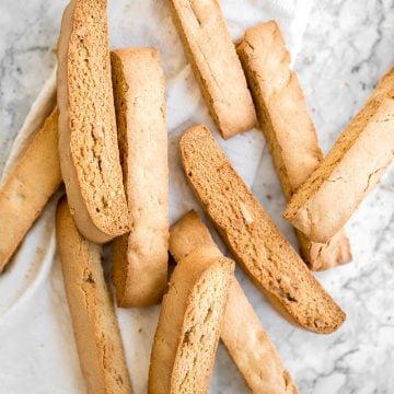 Small batch almond biscotti are crunchy, crumbly and packed with almonds, perfect for dunking into tea or coffee, and they are super easy to make. | aheadofthyme.com