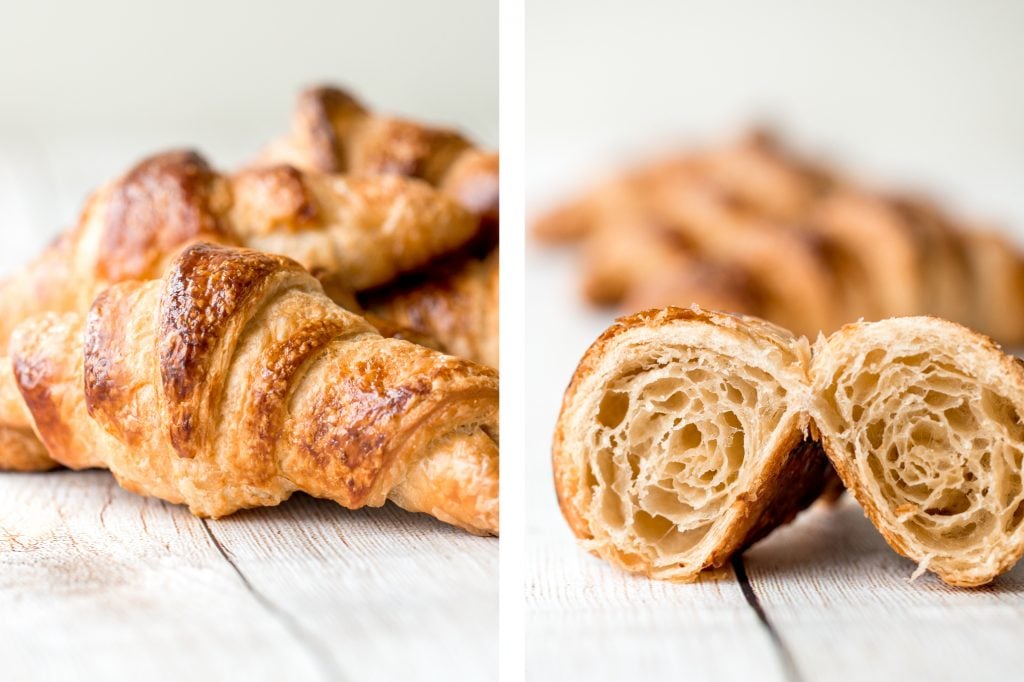 Quick and easy butter croissants are flaky, buttery, airy, and authentic, and are made in the fraction of the time using a special simplified technique. | aheadofthyme.com