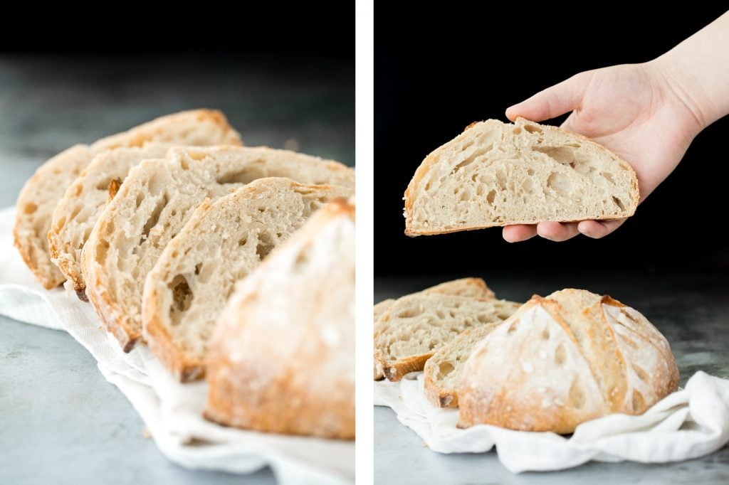 Small batch sourdough bread is airy and chewy with a crisp crust and a mild flavour. It takes less than 15 minutes of actual prep and requires no kneading. | aheadofthyme.com