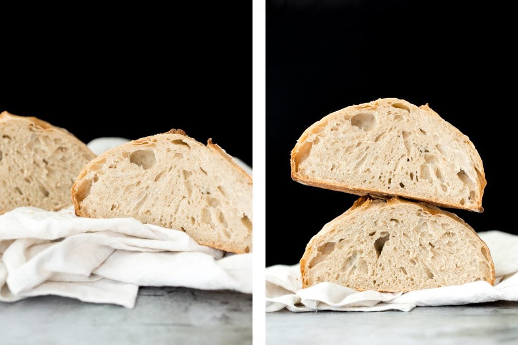 Small batch sourdough bread is airy and chewy with a crisp crust and a mild flavour. It takes less than 15 minutes of actual prep and requires no kneading. | aheadofthyme.com