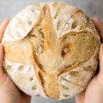 Small batch sourdough bread is airy and chewy with a crisp crust and a mild flavour. It takes less than 15 minutes of actual prep and requires no kneading. | aheadofthyme.com