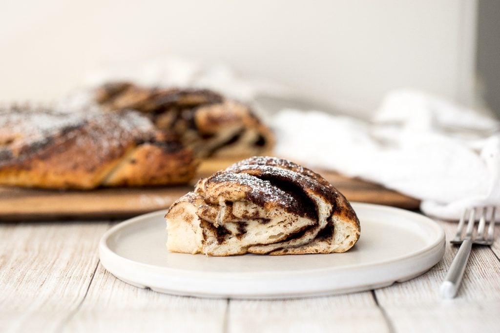 Soft and fluffy sourdough cinnamon roll twist bread is buttery and layered with cinnamon sugar. Prep it the night before and freshly bake it for breakfast. | aheadofthyme.com