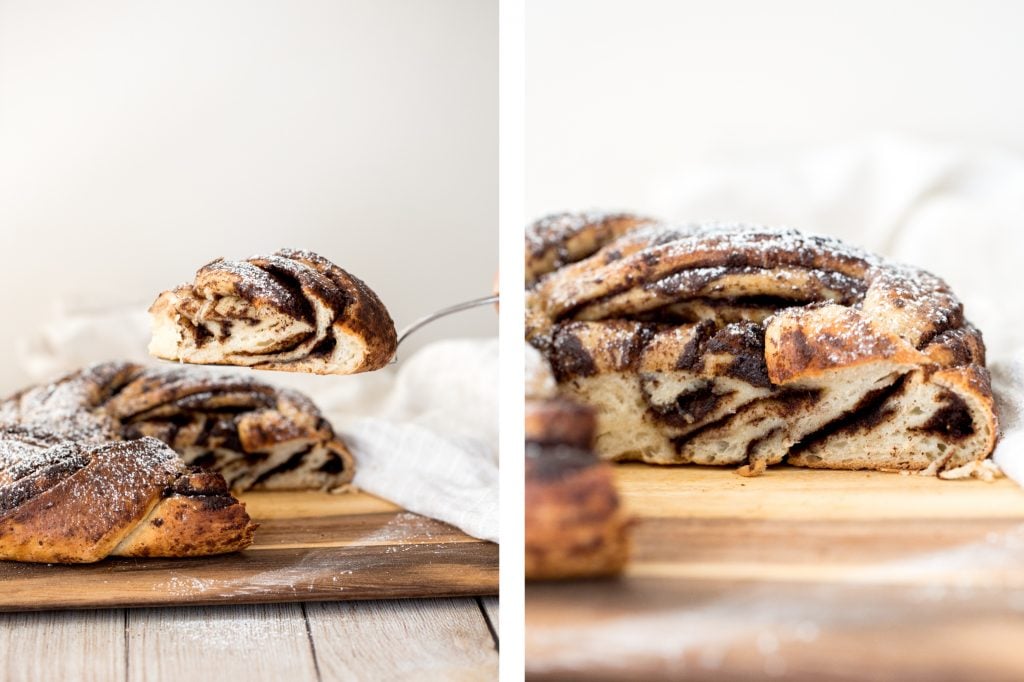 Soft and fluffy sourdough cinnamon roll twist bread is buttery and layered with cinnamon sugar. Prep it the night before and freshly bake it for breakfast. | aheadofthyme.com