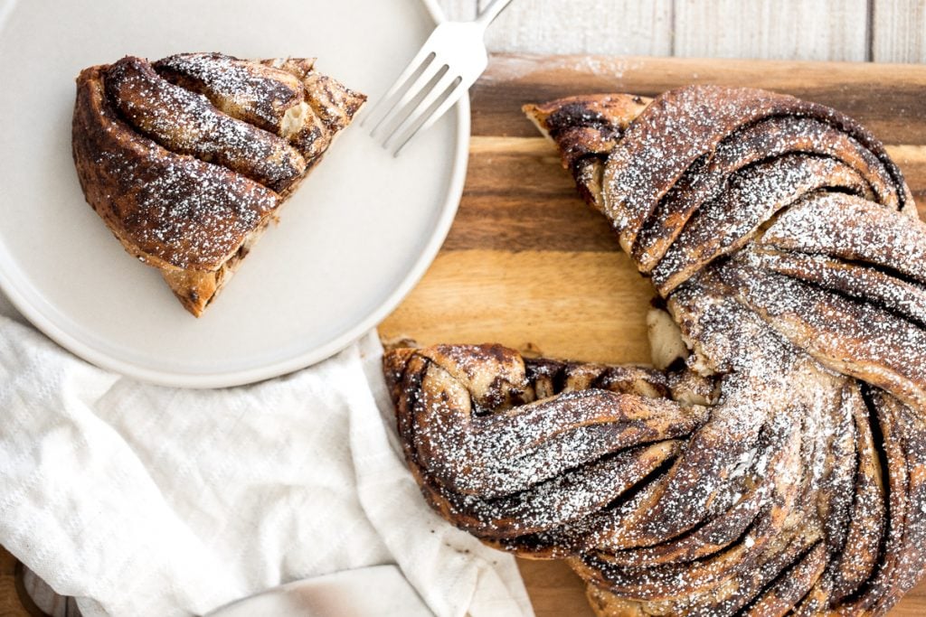 Soft and fluffy sourdough cinnamon roll twist bread is buttery and layered with cinnamon sugar. Prep it the night before and freshly bake it for breakfast. | aheadofthyme.com