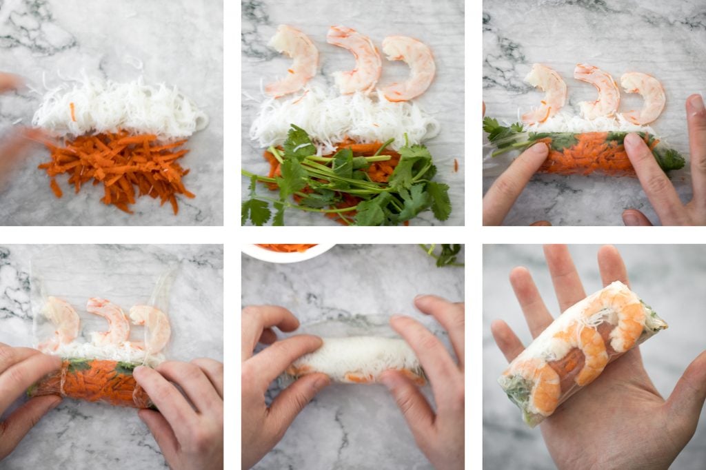 Fresh, light and healthy Vietnamese salad rolls are packed with vermicelli noodles, shrimp, fresh vegetables and herbs and dipped in homemade peanut sauce. | aheadofthyme.com