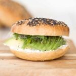 This simple and fully customizable avocado bagel with cream cheese is loaded with cream cheese, avocado, and microgreens. Such an easy breakfast or lunch! | aheadofthyme.com