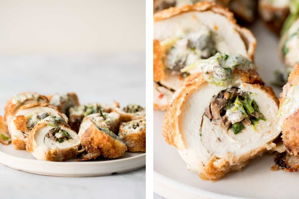 Creamy Chicken Roulade with Spinach and Mushrooms Ahead of Thyme