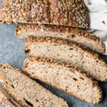 Small batch multi-seeded whole wheat sourdough bread is airy and chewy, is loaded with seeds inside, and has a signature crispy crust coated in more seeds. | aheadofthyme.com