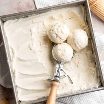 Sweet and creamy, this No Churn Vanilla Ice Cream recipe is the easiest way to make homemade ice cream — no ice cream maker required! | aheadofthyme.com