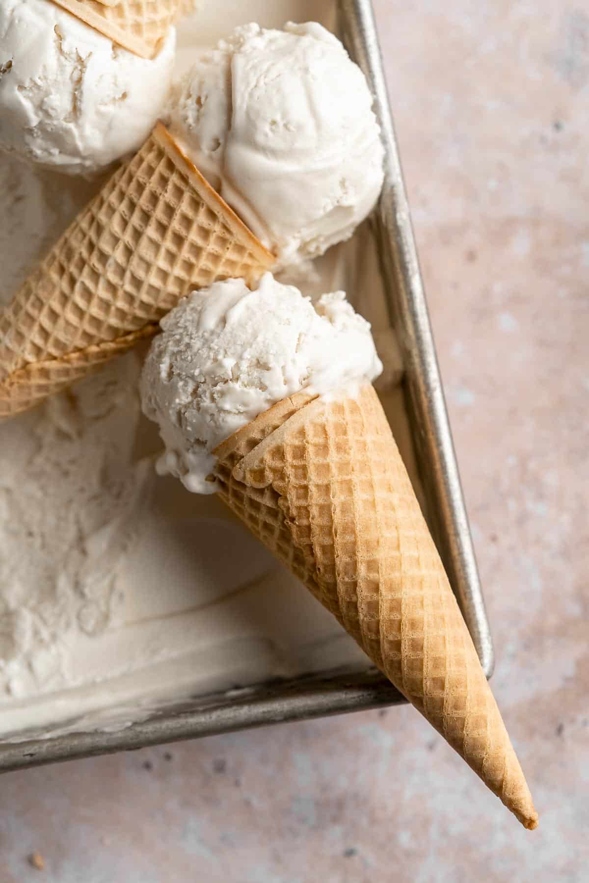 Sweet and creamy, this No Churn Vanilla Ice Cream recipe is the easiest way to make homemade ice cream — no ice cream maker required! | aheadofthyme.com