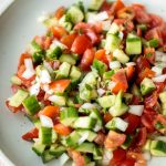 Healthy, light and refreshing Persian Shirazi salad with cucumber and tomato is a simple salad packed with herbs and tossed in an olive oil and lime dressing. | aheadofthyme.com