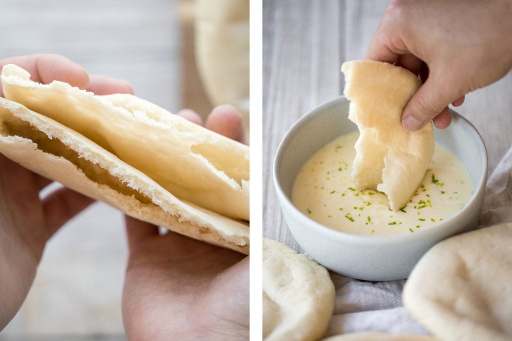 Nothing compares to freshly baked, quick and easy homemade pita bread. It's soft and puffy, with a perfect pocket. It takes just 15 minutes of actual prep. | aheadofthyme.com