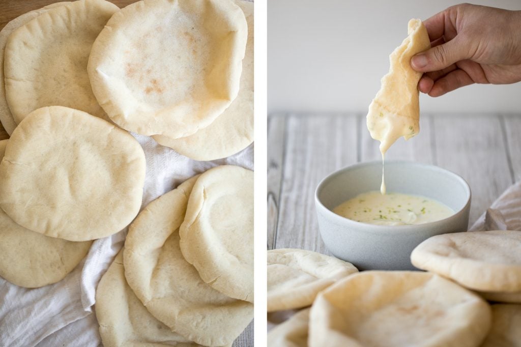 Nothing compares to freshly baked, quick and easy homemade pita bread. It's soft and puffy, with a perfect pocket. It takes just 15 minutes of actual prep. | aheadofthyme.com