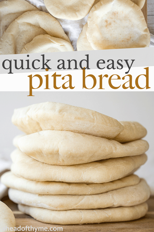 Nothing compares to freshly baked, quick and easy homemade pita bread. It's soft and puffy, with a perfect pocket. It takes just 15 minutes of actual prep. | aheadofthyme.com
