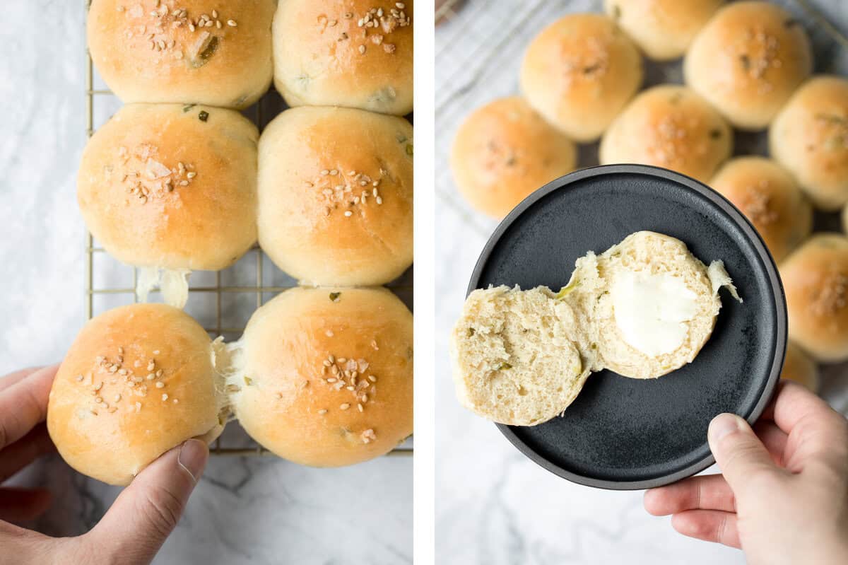 Quick Dinner Bread Rolls with Green Onions Ahead