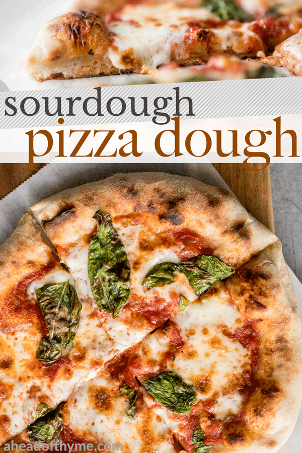 Use excess sourdough starter discard to make the best, easiest homemade small batch sourdough pizza dough to make an airy and chewy sourdough pizza crust. | aheadofthyme.com