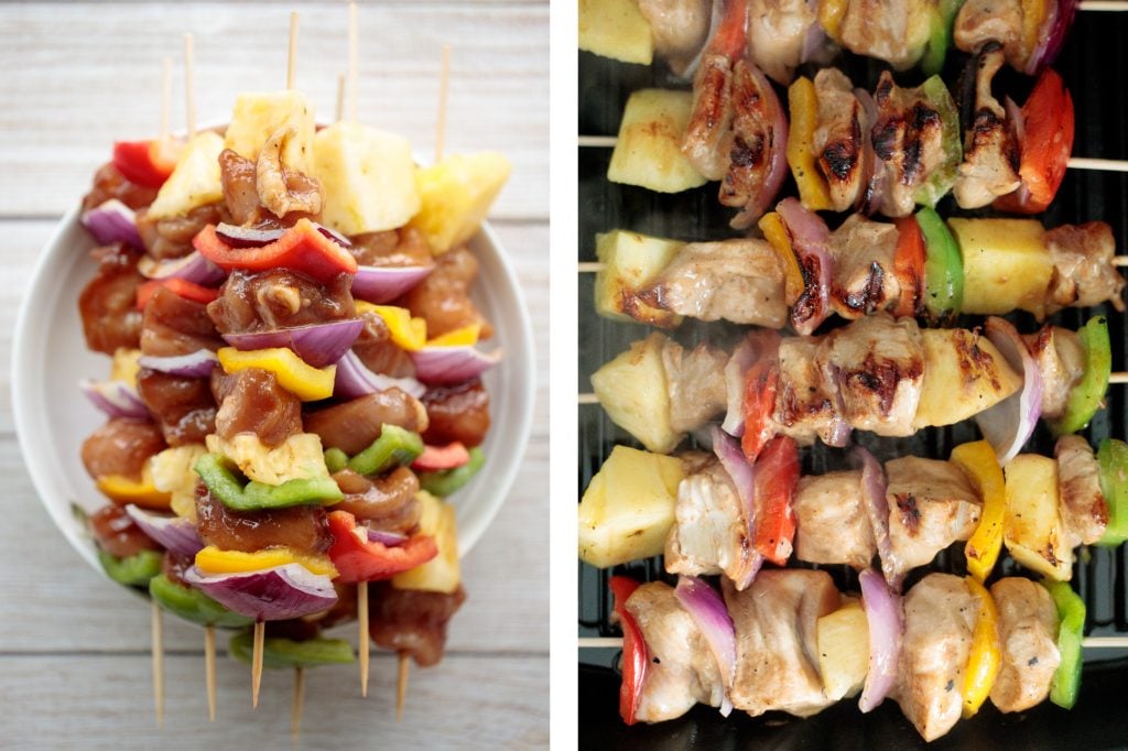 Juicy and tender teriyaki chicken skewers with pineapple, bell peppers and red onions are sticky, sweet, savoury, and tangy. So flavourful and delicious. | aheadofthyme.com