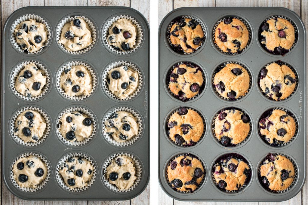 Blueberry yogurt muffins are buttery, moist, soft, and cakey and bursting with blueberries in every single bite. They are super quick and easy to make. | aheadofthyme.com