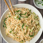 Easy vegan Shanghai style cold noodles tossed in peanut butter sauce with fresh vegetables and Asian seasonings, are flavourful and ready in 10 minutes. | aheadofthyme.com