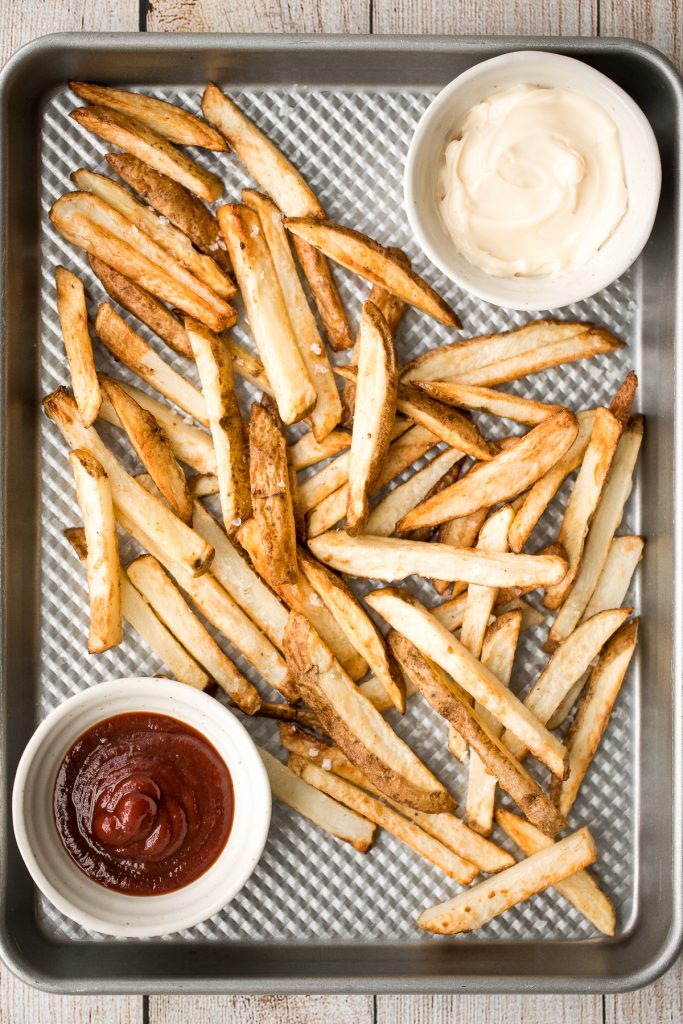 Super crispy air fryer french fries are tender and fluffy on the inside and crunchy on the outside. Make this healthier french fry in just 12 minutes! | aheadofthyme.com