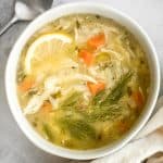 Smooth, hearty and light, one pot lemon chicken orzo soup is pure comfort in a bowl. This family favourite is like chicken noodle soup with a major upgrade. | aheadofthyme.com