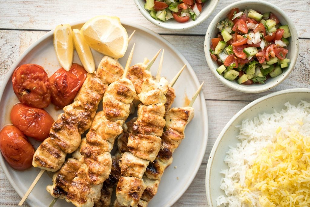 Quick and easy, classic Persian saffron chicken kebabs (joojeh kabob) is marinated in a simple saffron and lemon marinade for that classic Iranian flavour. | aheadofthyme.com