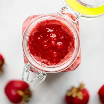 Quick and easy, homemade small batch strawberry jam is so simple to make in one pot with just 3 ingredients and no pectin. It's bright, sweet and addictive. | aheadofthyme.com