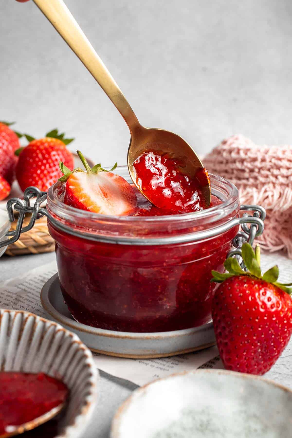 Quick and easy, homemade Small Batch Strawberry Jam is so simple to make in one pot with just 3 ingredients and no pectin. It's sweet, glossy, and thick. | aheadofthyme.com