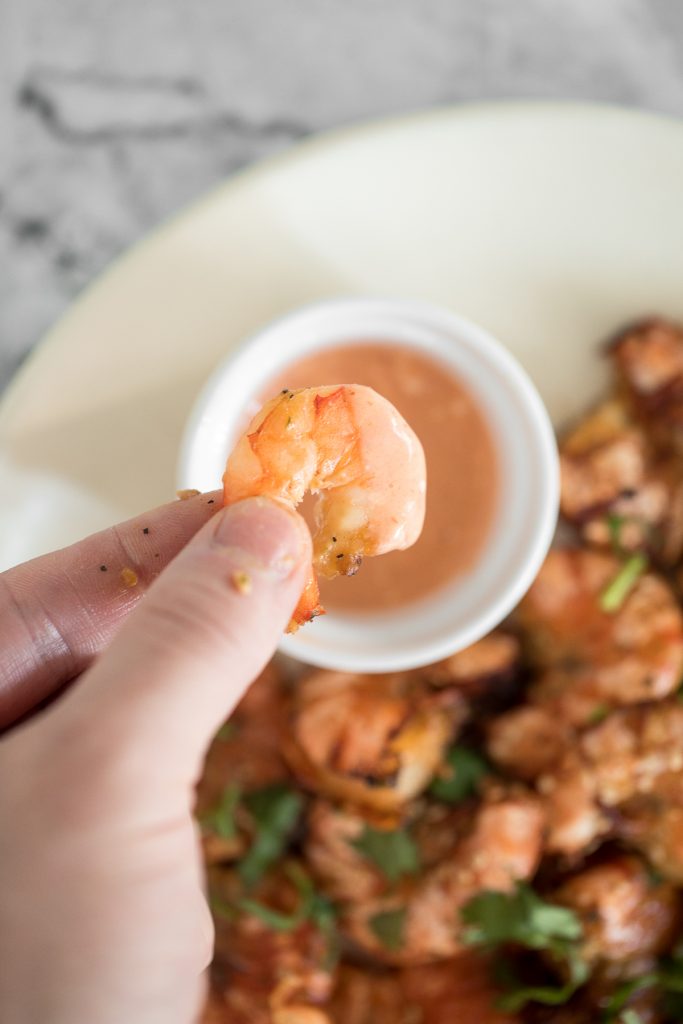 10-minute air fryer jumbo shrimp is juicy and tender on the inside, and crispy on the outside. It's so flavourful and garlicky with Asian seasonings. | aheadofthyme.com