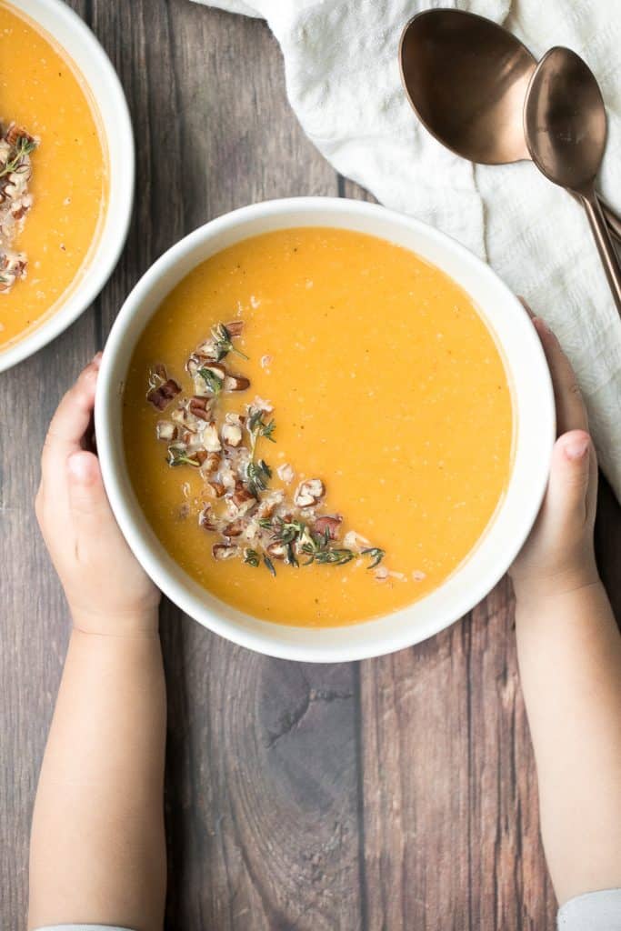 Quick and easy 30-minute butternut squash soup is simple yet packed with flavour, is naturally vegan and gluten-free, and can be made ahead of time. | aheadofthyme.com