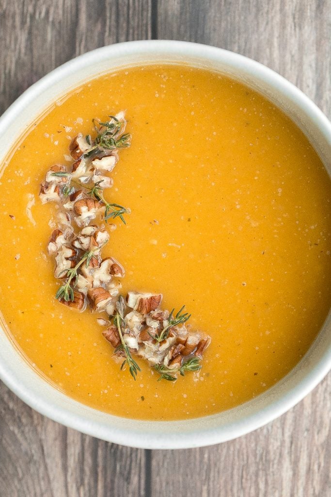 Quick and easy 30-minute butternut squash soup is simple yet packed with flavour, is naturally vegan and gluten-free, and can be made ahead of time. | aheadofthyme.com