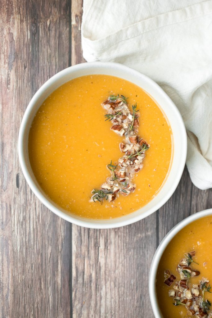 Quick and easy 30-minute butternut squash soup is simple yet packed with flavour, is naturally vegan and gluten-free, and can be made ahead of time. | aheadofthyme.com