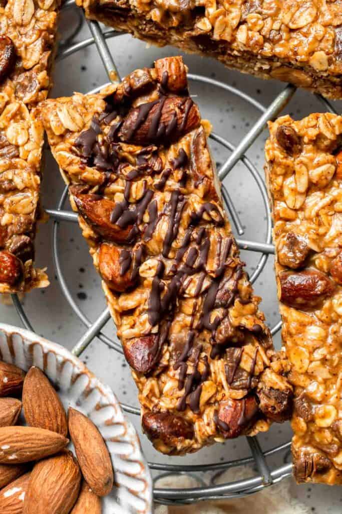 Almond Butter Granola Bars are the perfect handheld snack for back to school or work lunches. They are healthy, gluten-free, and have no refined sugar. | aheadofthyme.com