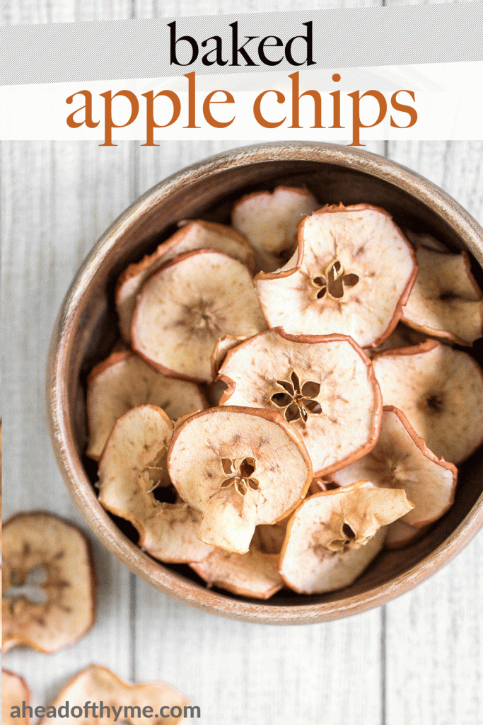 One-ingredient homemade baked apple chips are healthy, light, crispy and so addictive. They contain no added sugar and are so easy to make at home. | aheadofthyme.com