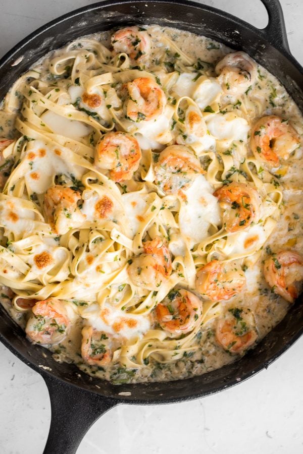 Shrimp Fettuccine Alfredo Pasta Bake Ahead of Thyme