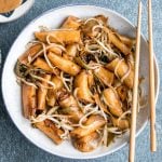 Better than takeout, quick and easy one pan stir-fried rice noodle rolls with peanut butter sauce is the best weeknight stir fry, ready in under 10 minutes. | aheadofthyme.com